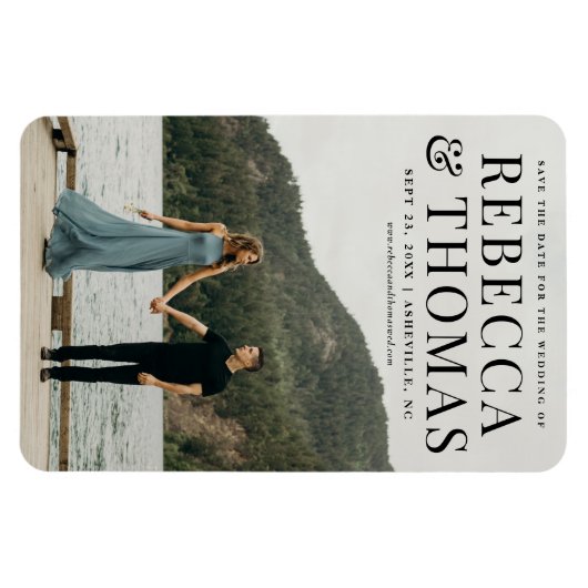 Moderne fotobruiloft met foto's op de datum magneet (Horizontaal)