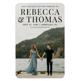 Moderne fotobruiloft met foto's op de datum magneet