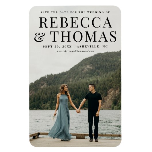 Moderne fotobruiloft met foto's op de datum magneet (Verticaal)