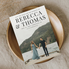 Moderne fotobruiloft met foto's op de datum magnetische uitnodiging