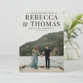 Moderne fotobruiloft met foto's op de datum save the date (Staand voorkant)