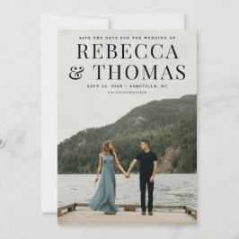 Moderne fotobruiloft met foto's op de datum save the date