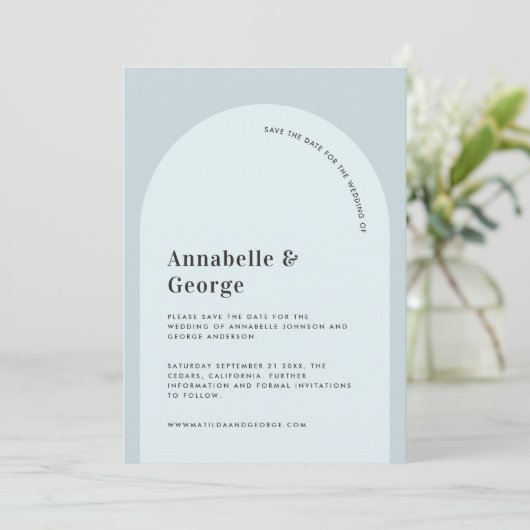 Moderne fotobruiloft met grafische typografie save the date (Staand voorkant)