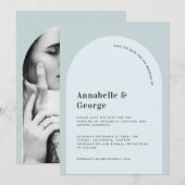 Moderne fotobruiloft met grafische typografie save the date (Voorkant / Achterkant)
