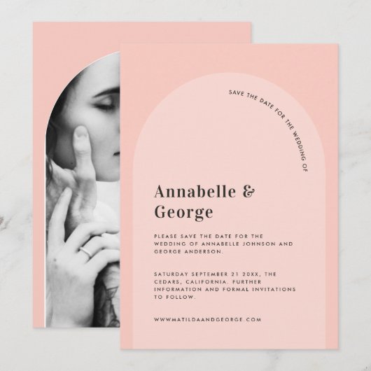 Moderne fotobruiloft met grafische typografie save the date (Voorkant / Achterkant)