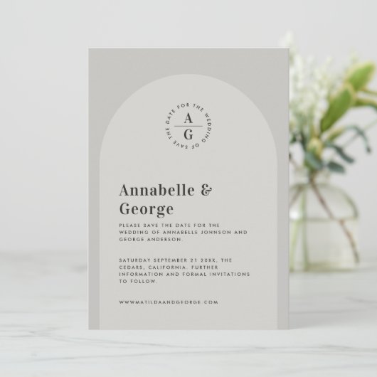 Moderne fotobruiloft met grafische typografie save the date (Staand voorkant)