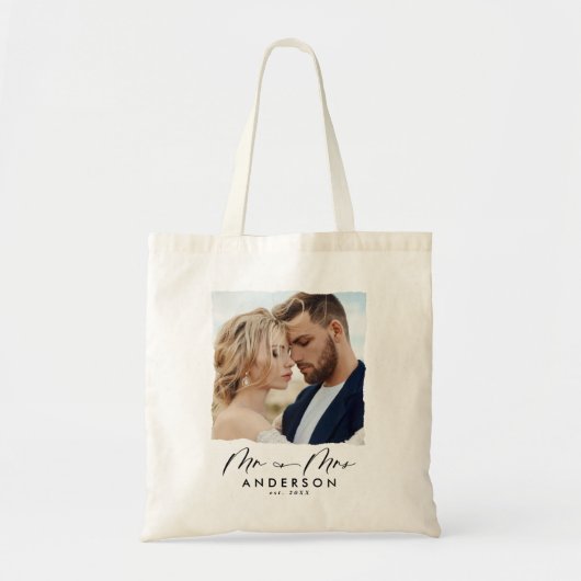 Moderne fotobruiloft op maat van de heer en mevrou tote bag (Voorkant)