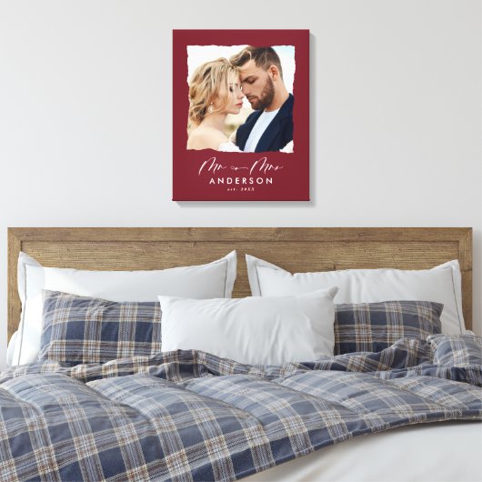 Moderne fotobruiloft op maat van Mr en Mrs. Canvas Afdruk (Insitu (Slaapkamer))