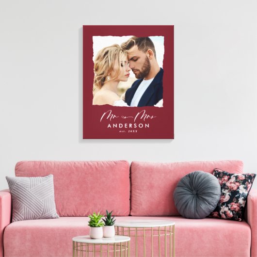 Moderne fotobruiloft op maat van Mr en Mrs. Canvas Afdruk (Insitu (Woonkamer))