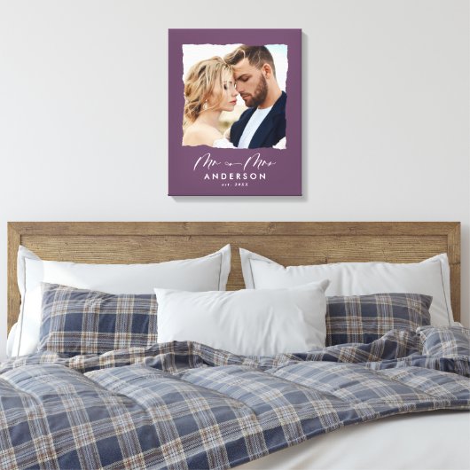 Moderne fotobruiloft op maat van Mr en Mrs. Canvas Afdruk (Insitu (Slaapkamer))