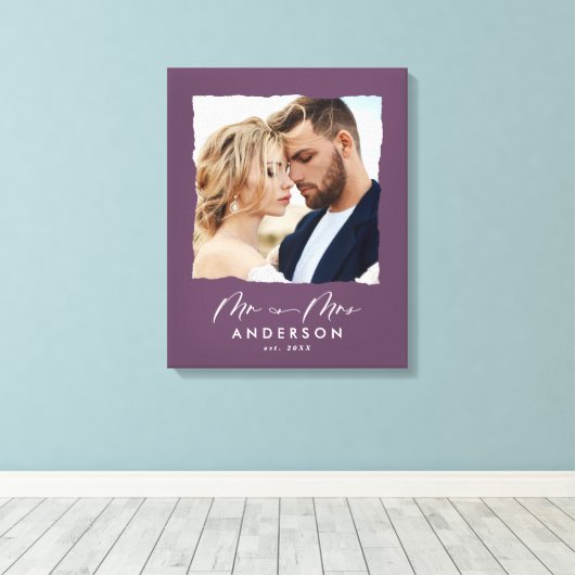 Moderne fotobruiloft op maat van Mr en Mrs. Canvas Afdruk (Insitu (Houten vloer))