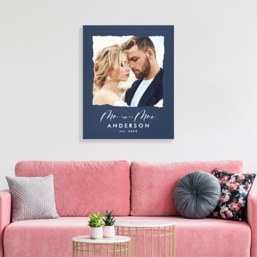 Moderne fotobruiloft op maat van Mr en Mrs. Canvas Afdruk (Insitu (Woonkamer))