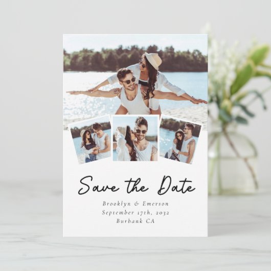 Moderne fotobruiloft save the date (Staand voorkant)