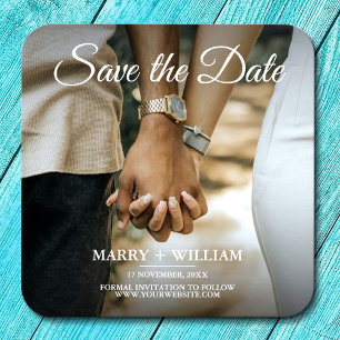 Moderne Fotobruiloft Save The Date Elegante Klassi Bier Onderzetter