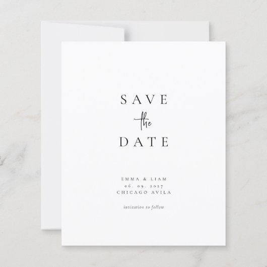 Moderne Fotobruiloft Save The Date met Budget Chic (Achterkant)