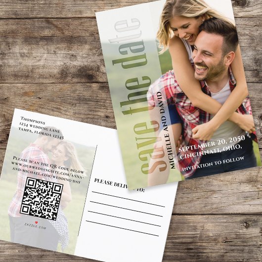 Moderne fotobruiloft sparen de datum aankondigingskaart