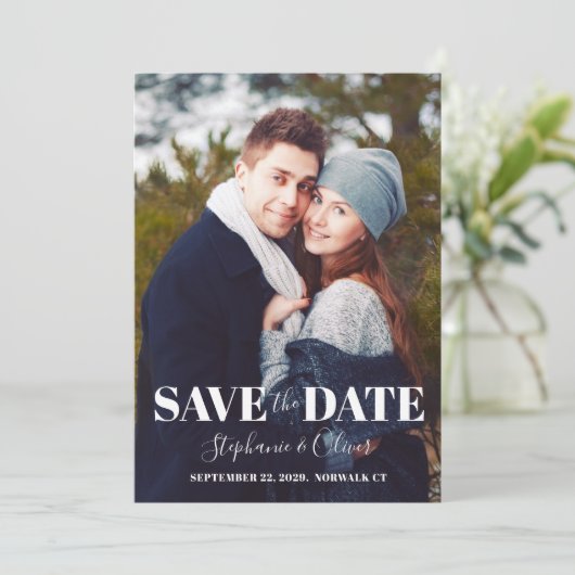 Moderne fotobruiloft sparen de datum save the date (Staand voorkant)