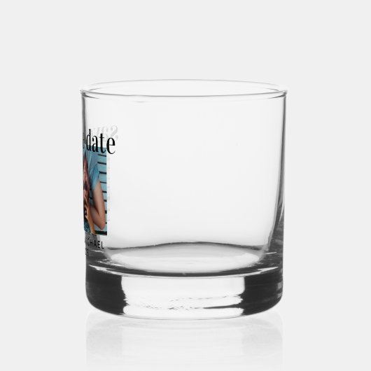 Moderne fotobruiloft sparen de datum whisky glas (Links)