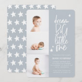 Moderne fotocollage 1e verjaardagsblauwe ster (Voorkant / Achterkant)