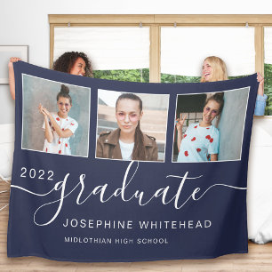 Moderne fotocollage 2022 Afstuderen Navy Blue Fleece Deken