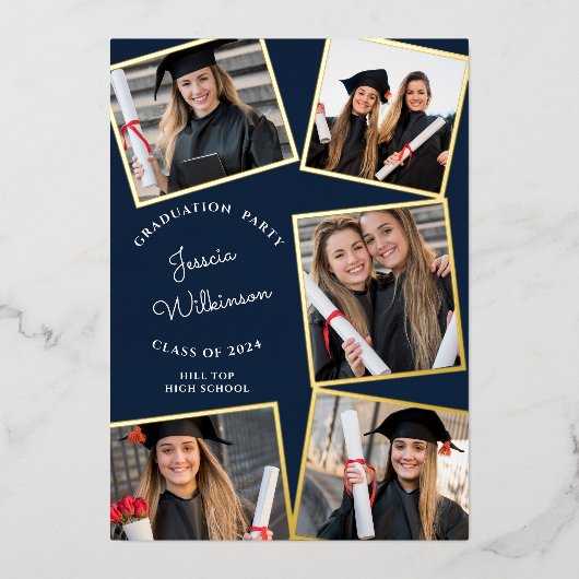 Moderne fotocollage afstudeerfeest folie uitnodiging (Voorkant)