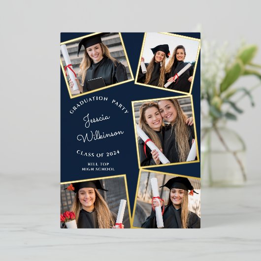 Moderne fotocollage afstudeerfeest folie uitnodiging (Staand Voorkant)