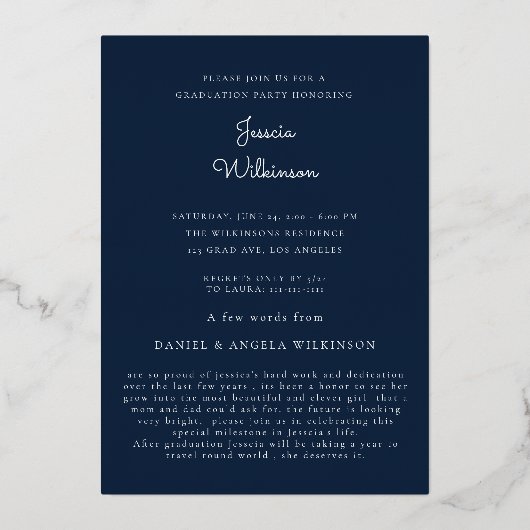 Moderne fotocollage afstudeerfeest folie uitnodiging (Achterkant)