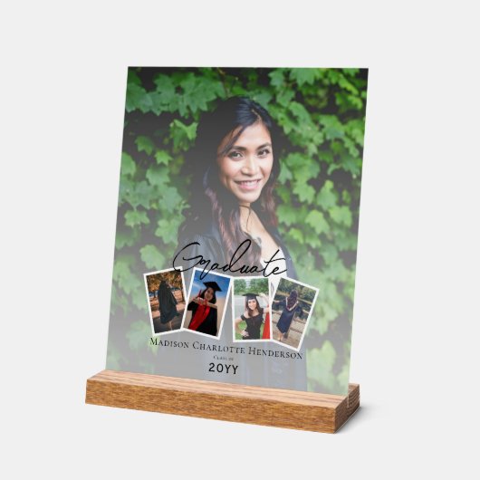 Moderne Fotocollage Afstuderen Keepsake | Wit Acryl Bord (Hoek)