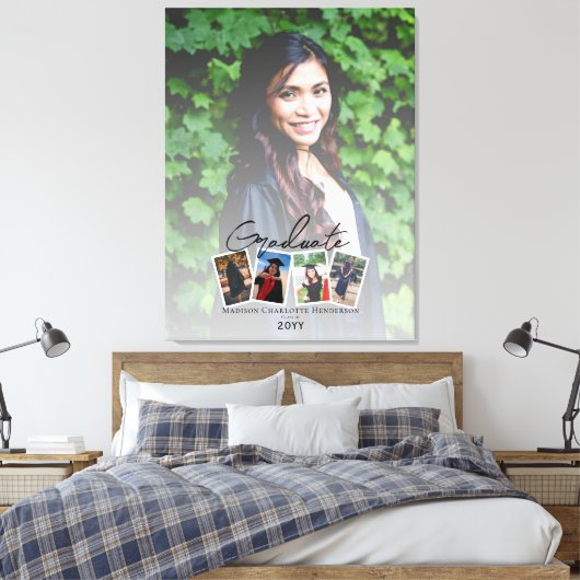 Moderne Fotocollage Afstuderen Keepsake | Wit Canvas Afdruk (Insitu (Slaapkamer))