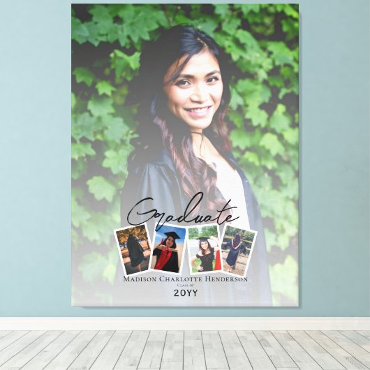 Moderne Fotocollage Afstuderen Keepsake | Wit Canvas Afdruk (Insitu (Houten vloer))