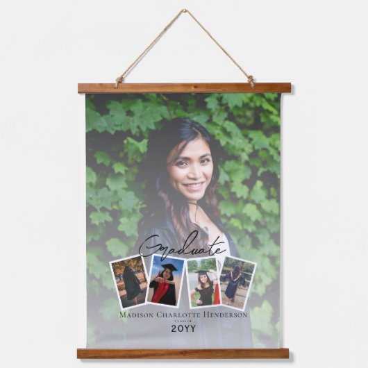 Moderne Fotocollage Afstuderen Keepsake | Wit Hangend Wandkleed (Voorkant)