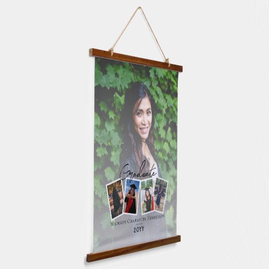Moderne Fotocollage Afstuderen Keepsake | Wit Hangend Wandkleed (Gebogen)
