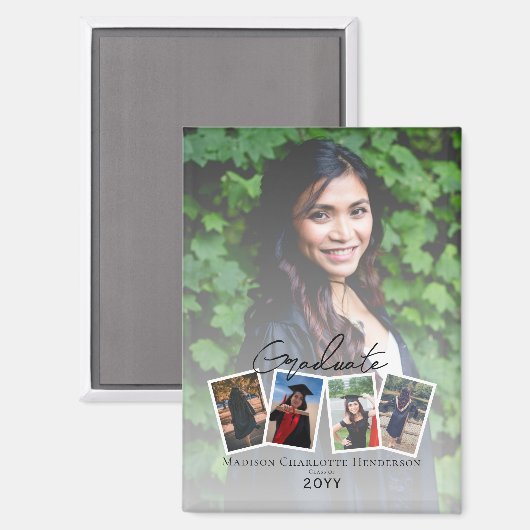 Moderne Fotocollage Afstuderen Keepsake | Wit Magneet (Voorkant / Achterkant)