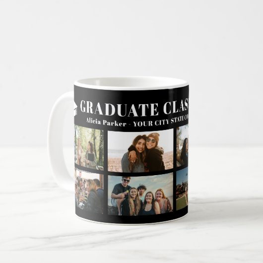 Moderne fotocollage afstuderen klasse van 2025 koffiemok (Voorkant links)