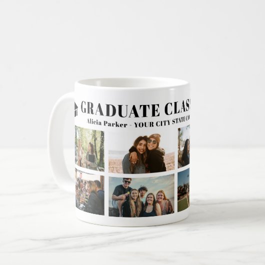 Moderne fotocollage afstuderen klasse van 2025 koffiemok (Voorkant links)