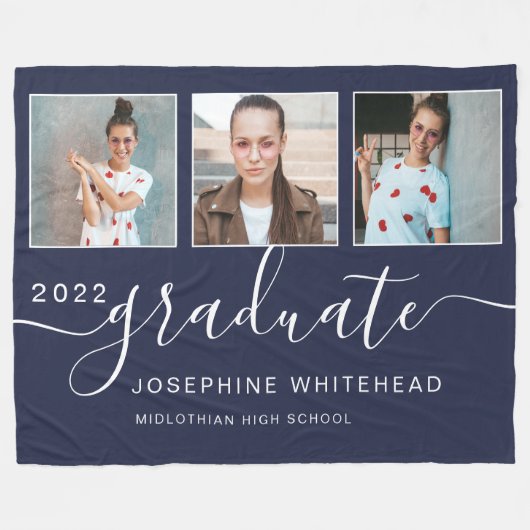 Moderne fotocollage Afstuderen marineblauw Fleece Deken (Voorkant (Horizontaal))