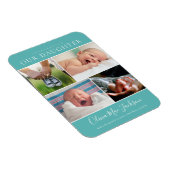 Moderne Fotocollage Baby Aankondiging Teal Magneet (Rechterzijde)