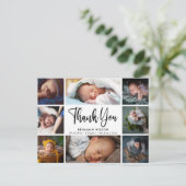 Moderne Fotocollage Baby Bedankt Aankondiging Briefkaart (Staand voorkant)