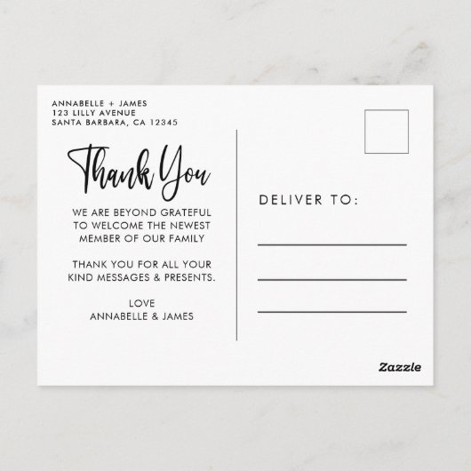 Moderne Fotocollage Baby Bedankt Aankondiging Briefkaart (Achterkant)