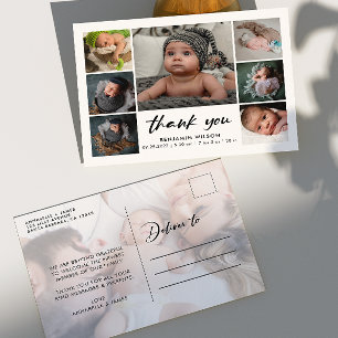 Moderne fotocollage Baby dank u Aankondigingskaart