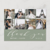 Moderne fotocollage Bedankt Sage Green Briefkaart (Voorkant)