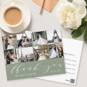 Moderne fotocollage Bedankt Sage Green Briefkaart