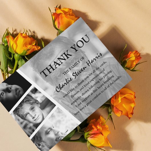 Moderne fotocollage begrafenis bedankt kaart