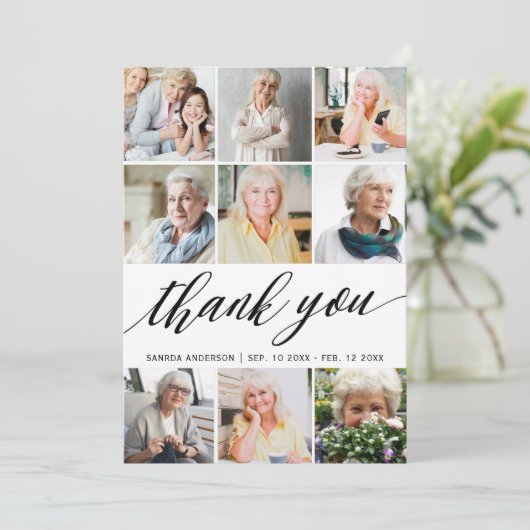 Moderne fotocollage begrafenis dank u bedankkaart (Staand voorkant)