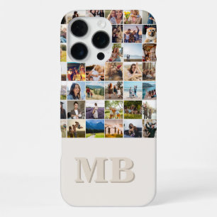 Moderne Fotocollage Beige Initiaal Monogram iPhone 16 Pro Max Hoesje