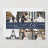 Moderne fotocollage bespaart de datum blauw save the date (Voorkant)