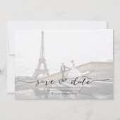 Moderne fotocollage bespaart de datum blauw save the date (Achterkant)