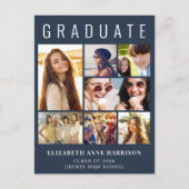 Moderne fotocollage blauw afstudeerfeest uitnodiging briefkaart (Voorkant)