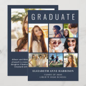 Moderne Fotocollage Blauwe Afstudeeruitnodiging (Voorkant / Achterkant)