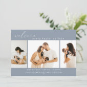 Moderne Fotocollage Blauwe Geboorte Aankondiging (Staand voorkant)